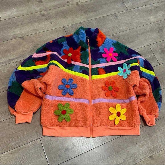 NEW BiBi Boutique Crochet Patch Floral Teddy Bomber Jacket Zip Shacket SAMPLE - Picture 9 of 16